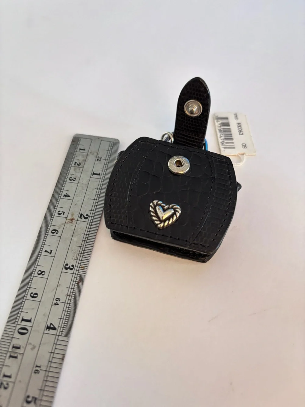 Brighton Black Croc-Texture Key Pouch with Silver Heart Watch Key Fob/Purse Fob